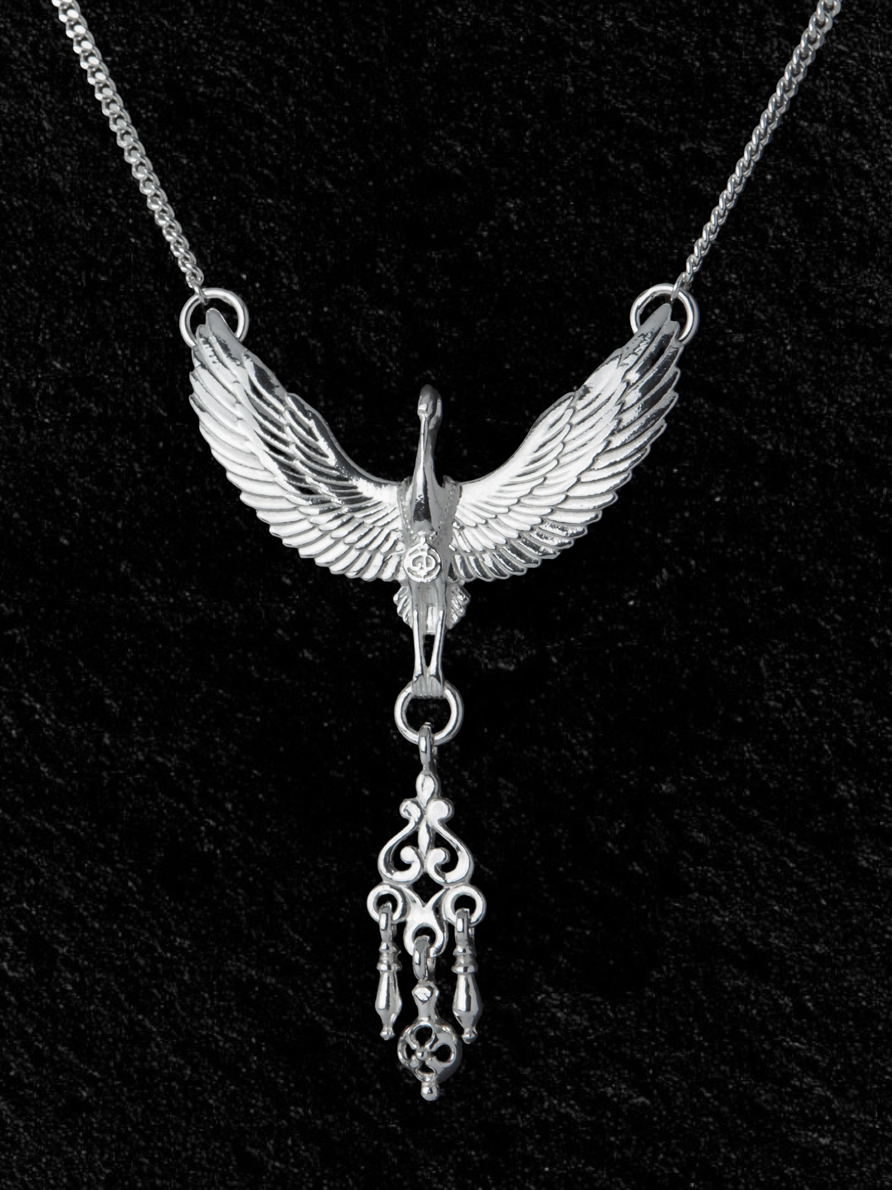 Колье серебряное Птица Перья Бохо