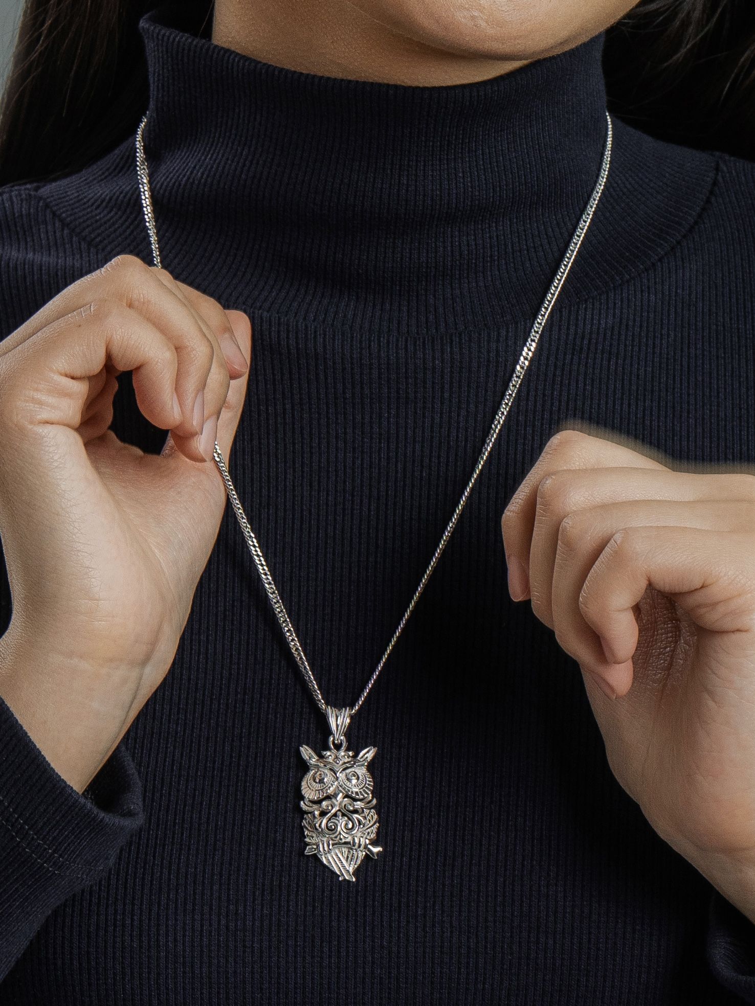 СЕРЕБРО ЯКУТИИ Кулон серебряный 925 Сова Филин с якутскими узорами