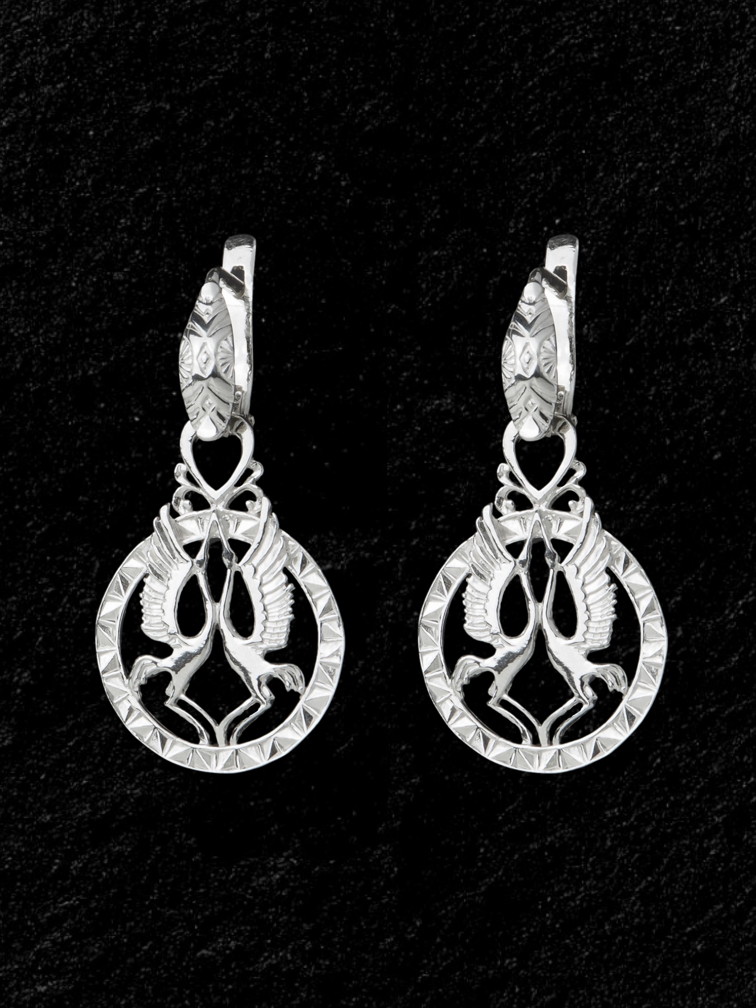 Серьги из серебра 925 Трансформеры Танцующие стерхи