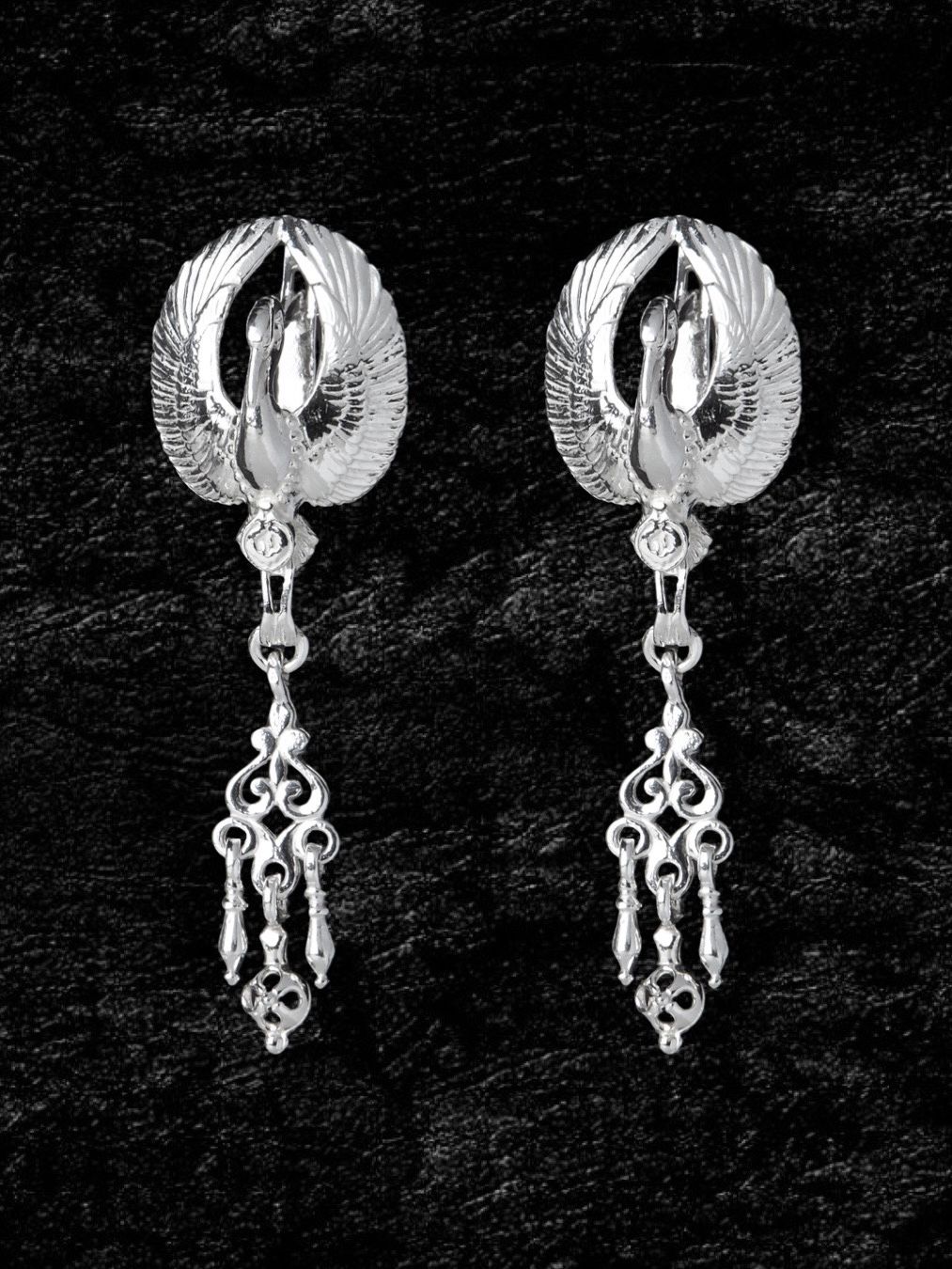 Серьги серебряные длинные Птицы Узоры