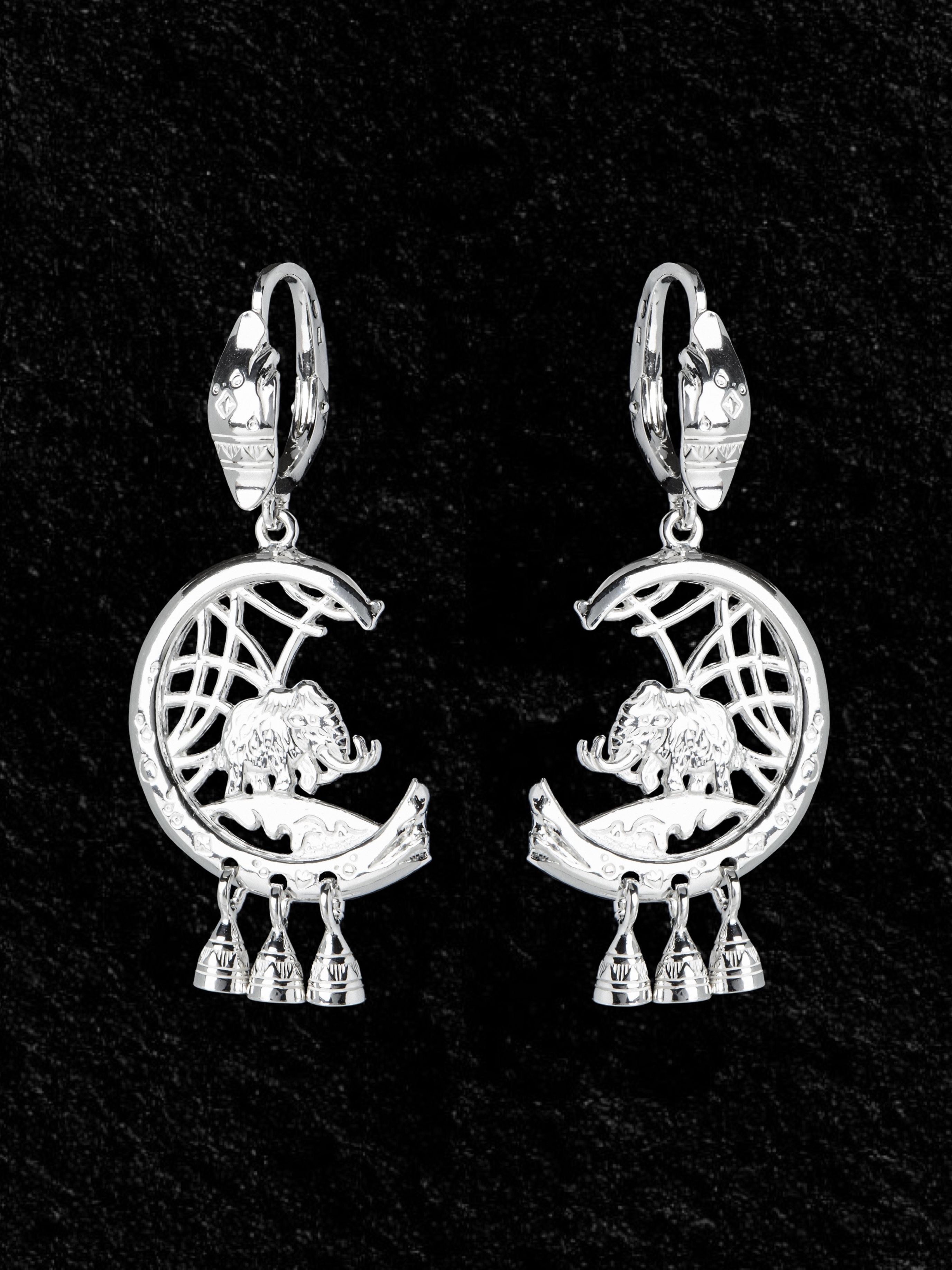 Серьги серебряные длинные якутские Мамонтёнок Анималистика