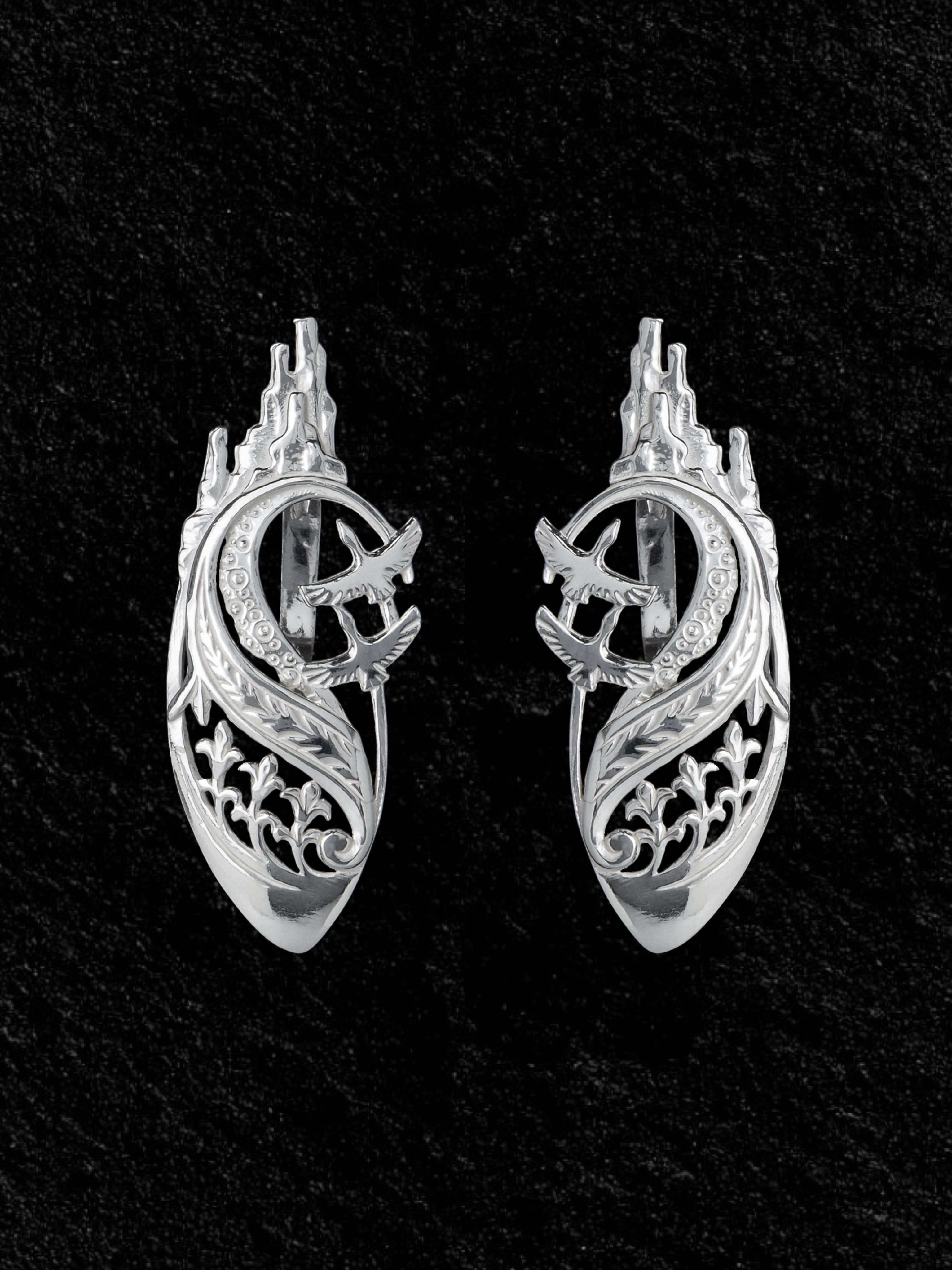 Серьги серебряные этнические Птицы Природа