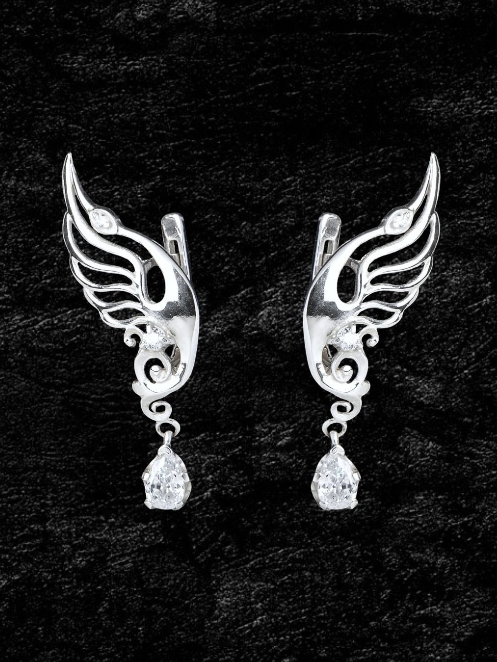 Серьги серебряные с фианитами Крылья Птицы