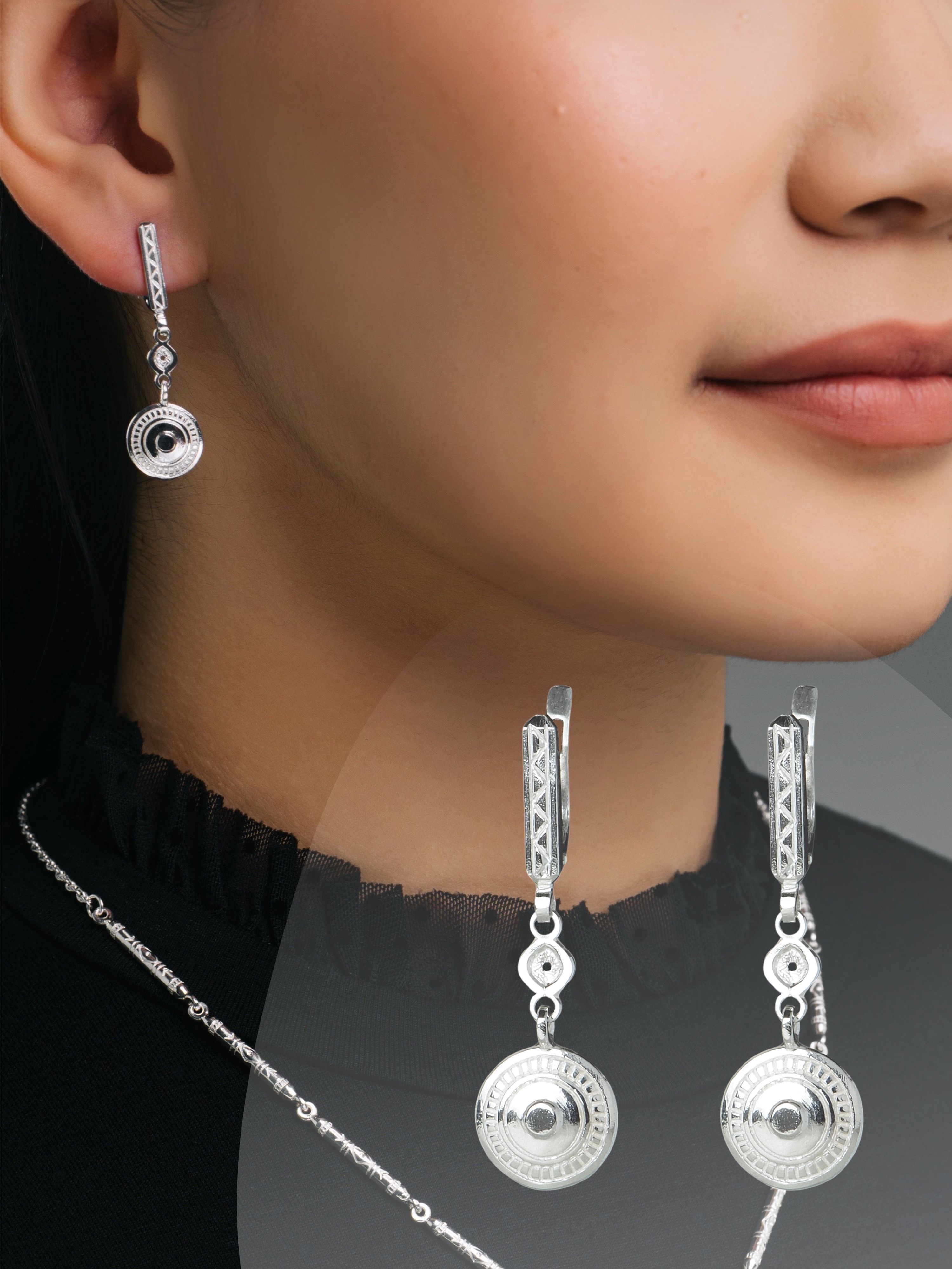 Серьги серебряные якутские висячие Обереги