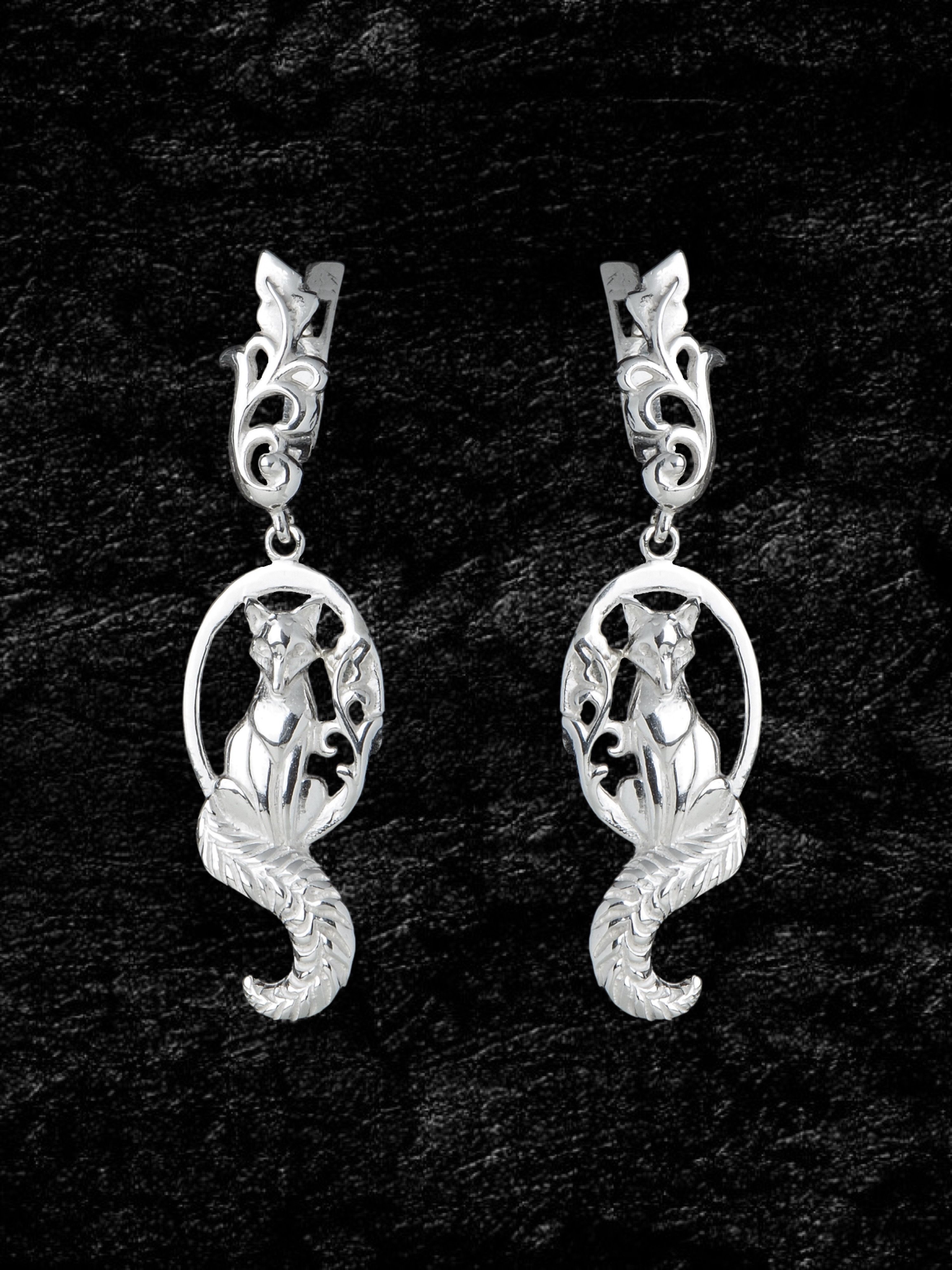Серьги женские серебряные висячие Лисичка